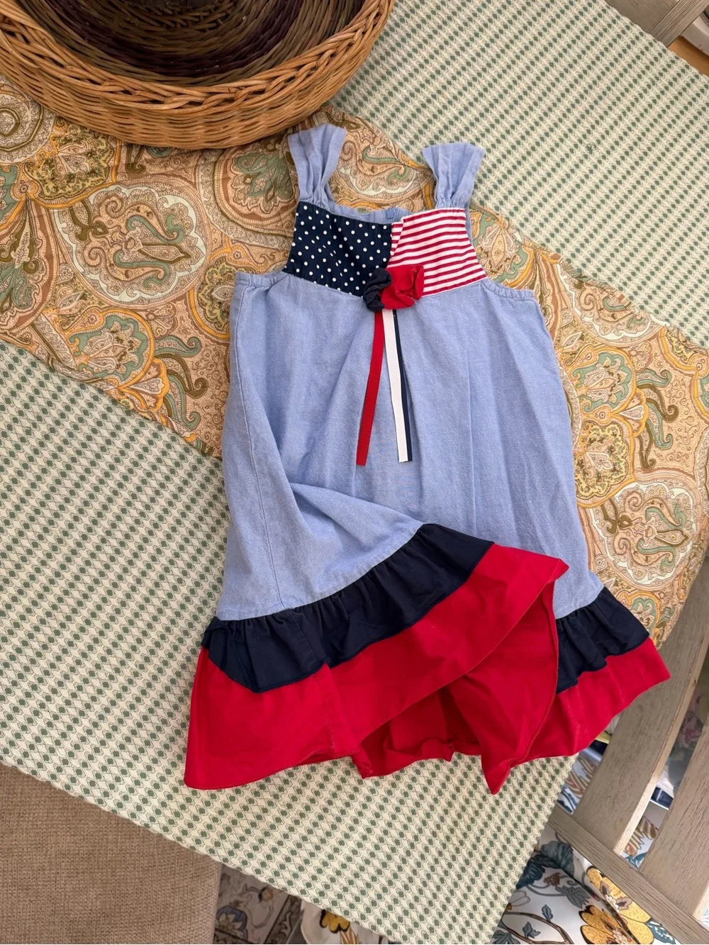 Vintage Y2K Bonnie Jean Girls American Patriotic Cotton Sundress Size 5